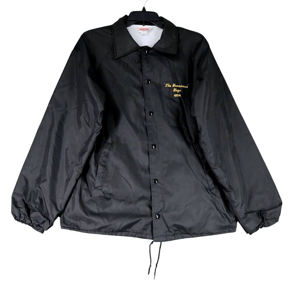 Vintage 80s Hartwell Hurricane Hugo Jacket Mens M Black Snap Front Coaches Coat